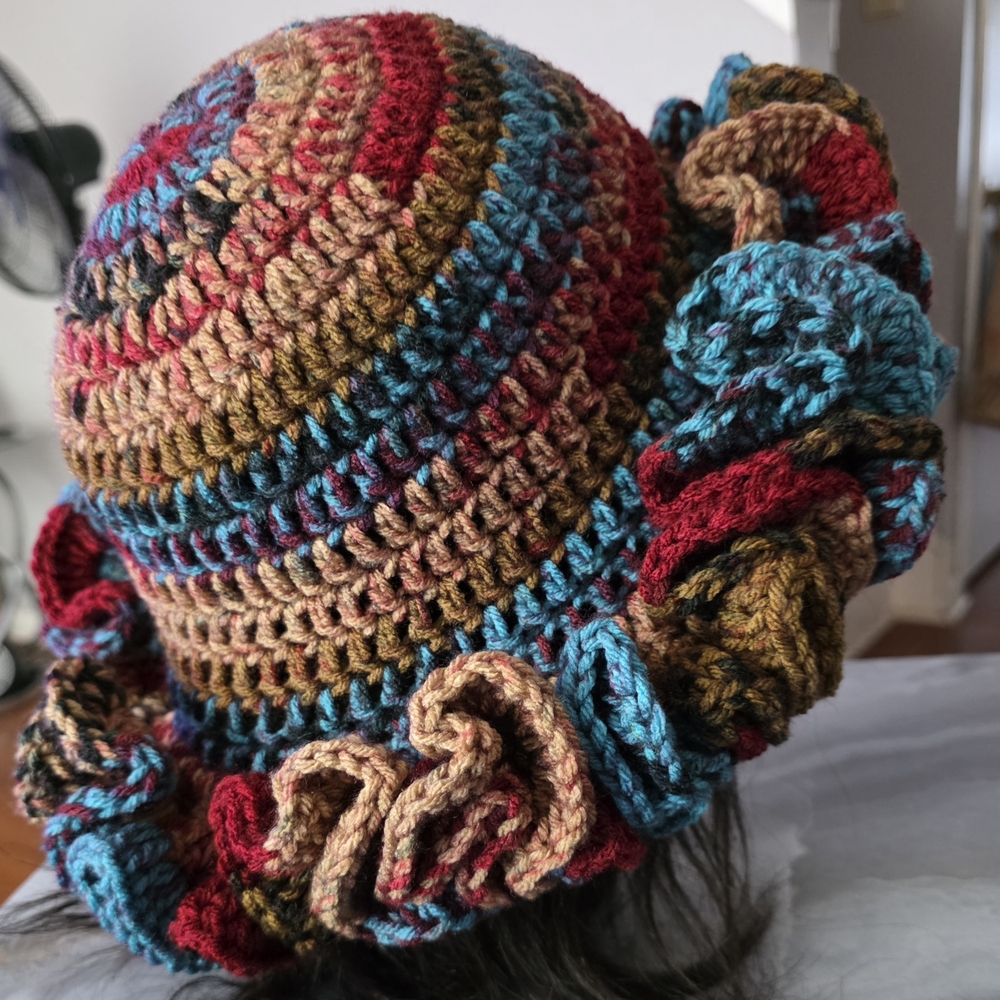 Multicolor Crochet Ruffle Hat - Picture 5 of 8